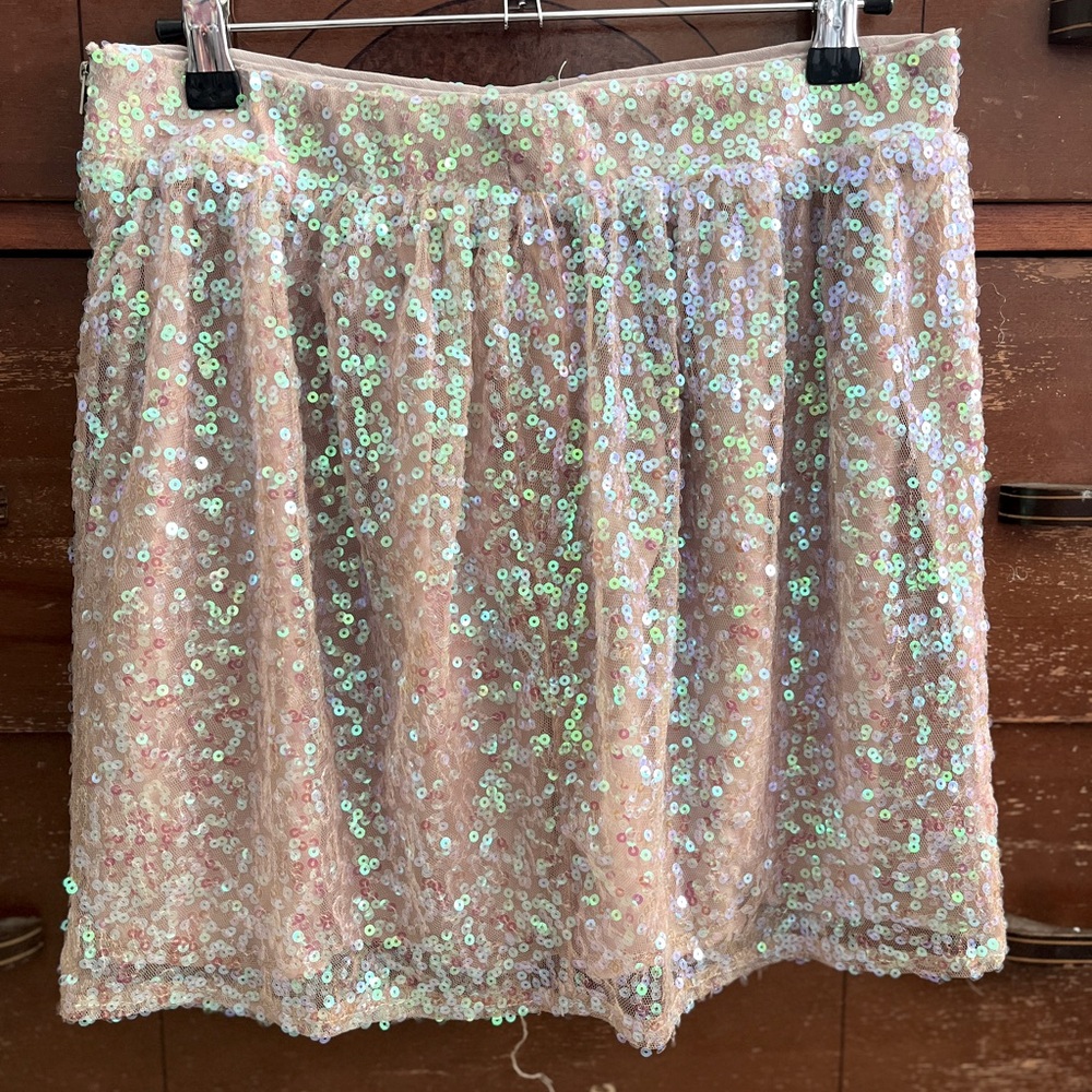 Mustard Seed Pink and Green Sequin Bubble Mini Skirt